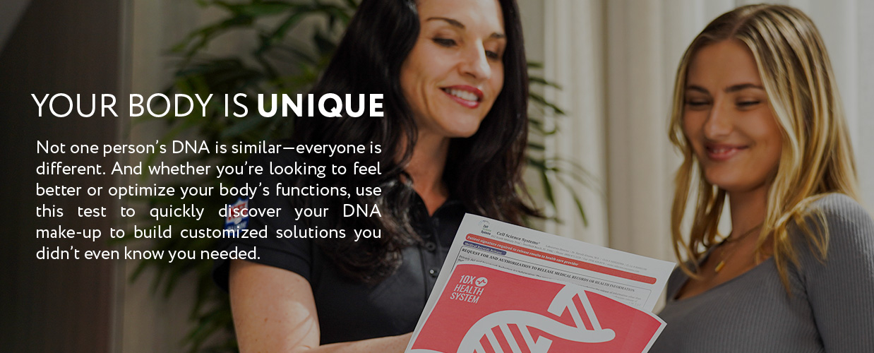 Your Body Is Unique: Not one person's DNA is similar—everyone is different. And whether you're looking to feel better or optimize your body's functions, use this test to quickly discover your DNA make-up to build customized solutions you didn't even know you needed.