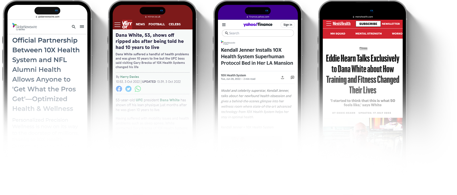 phones showing articles about 10X Health System from around the web